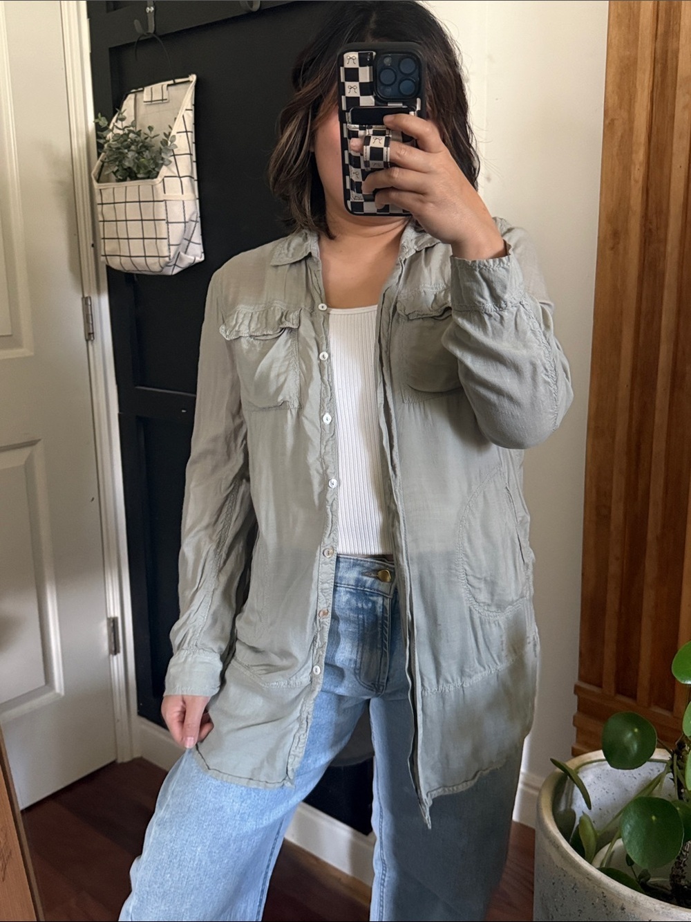 ANTHROPOLOGIE X Holding Horses Sunwashed Tunic Light Green Long-sleeve Shirt. XS
